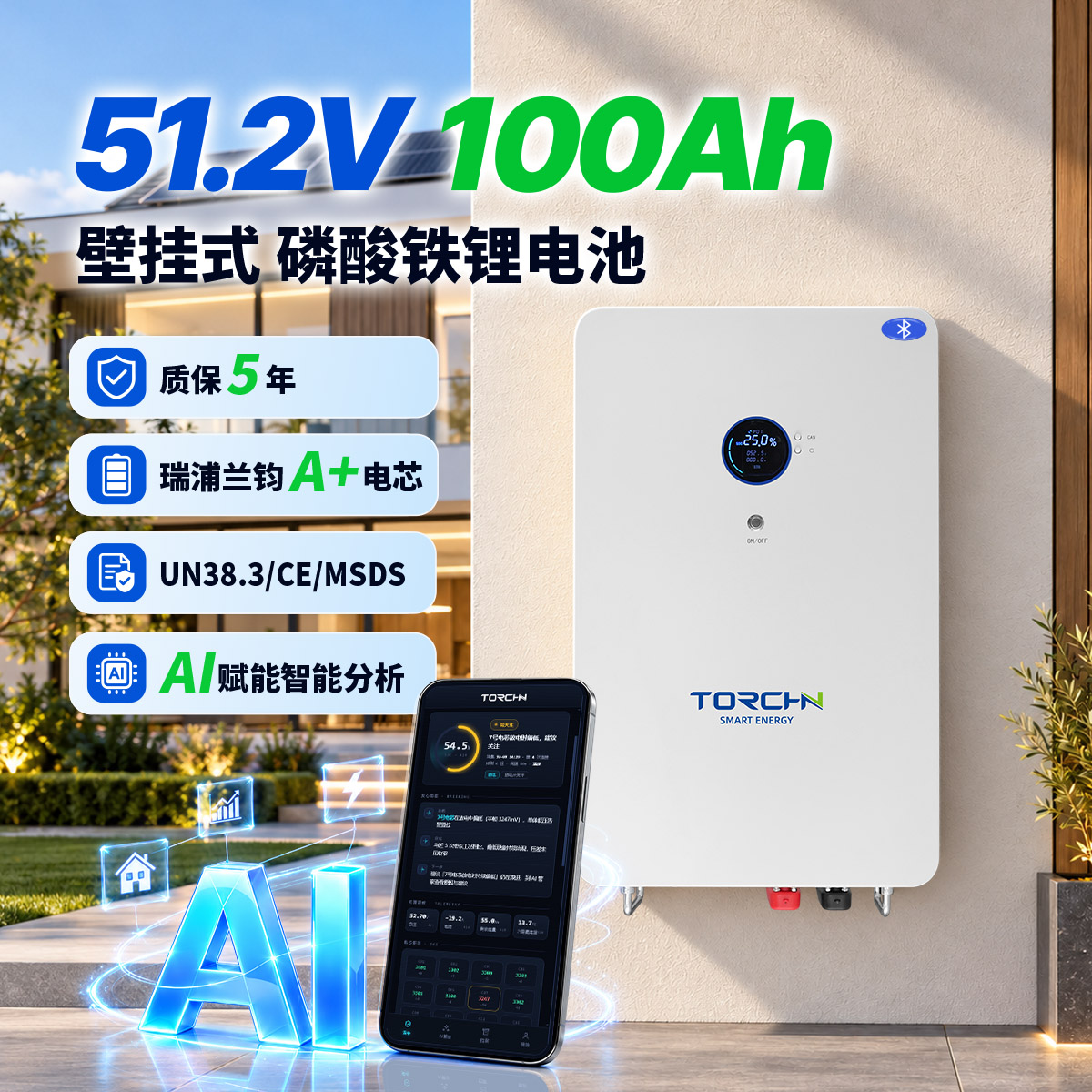 51.2V100Ah 壁挂式户用储能锂电池