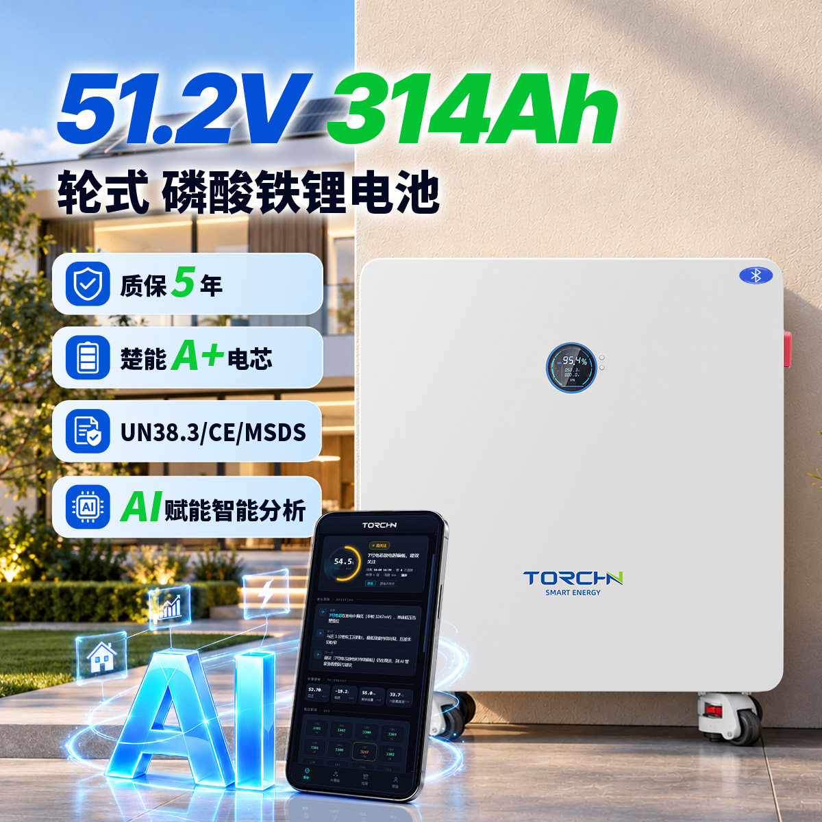 51.2V314Ah 轮式家用储能锂电池