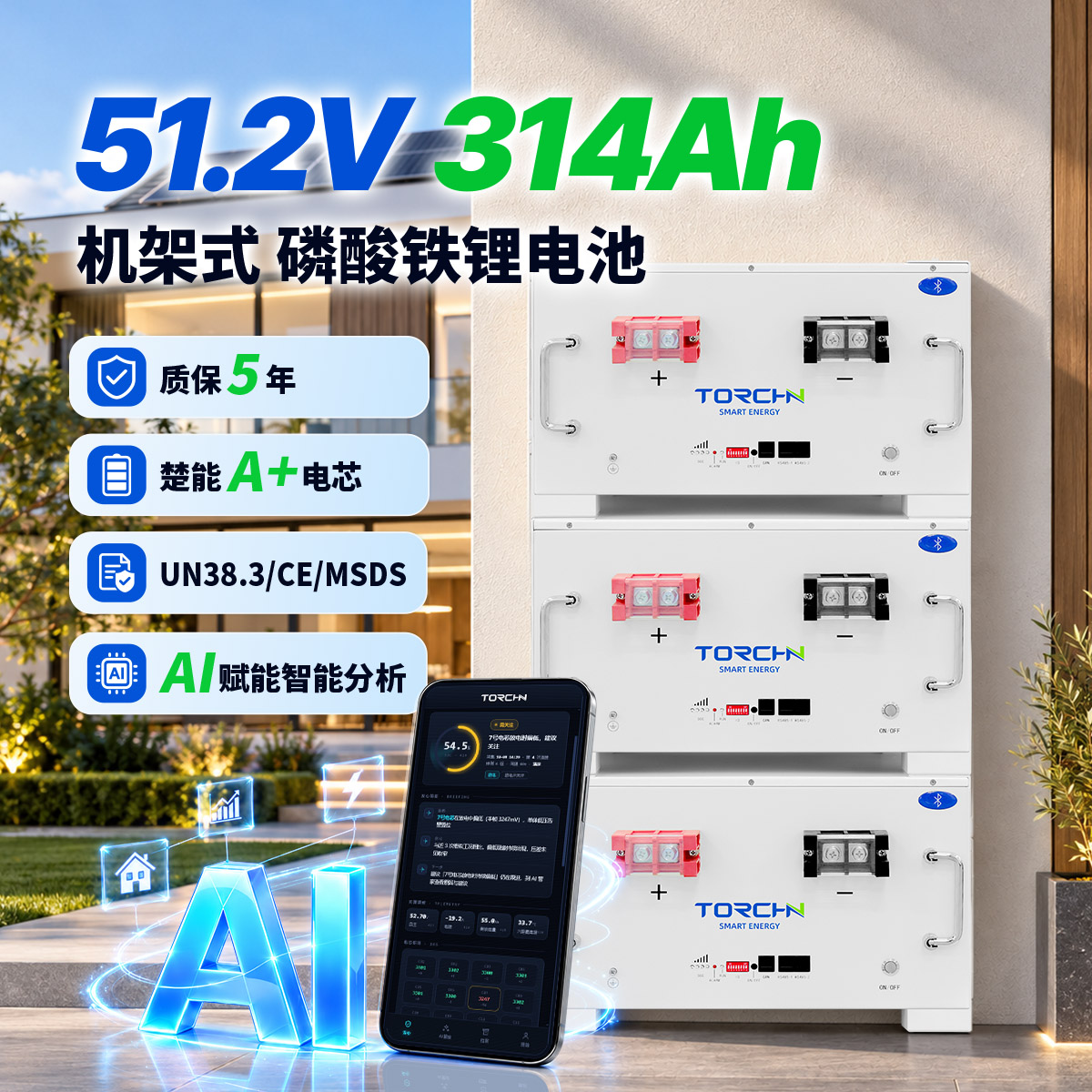 51.2V314Ah 机架式储能锂电池